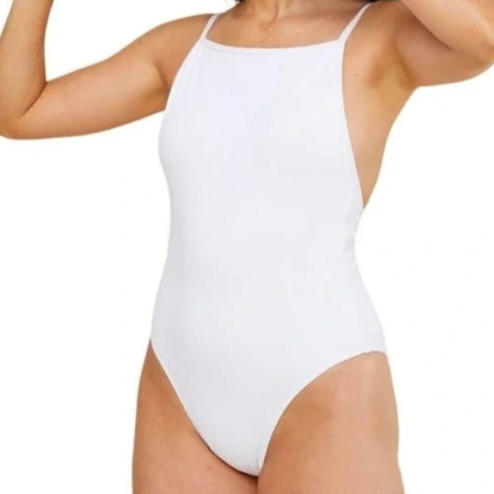 Andie Swim Women's XL The Paloma Rib 1pc Swim Suit White NWT Cheeky Padded